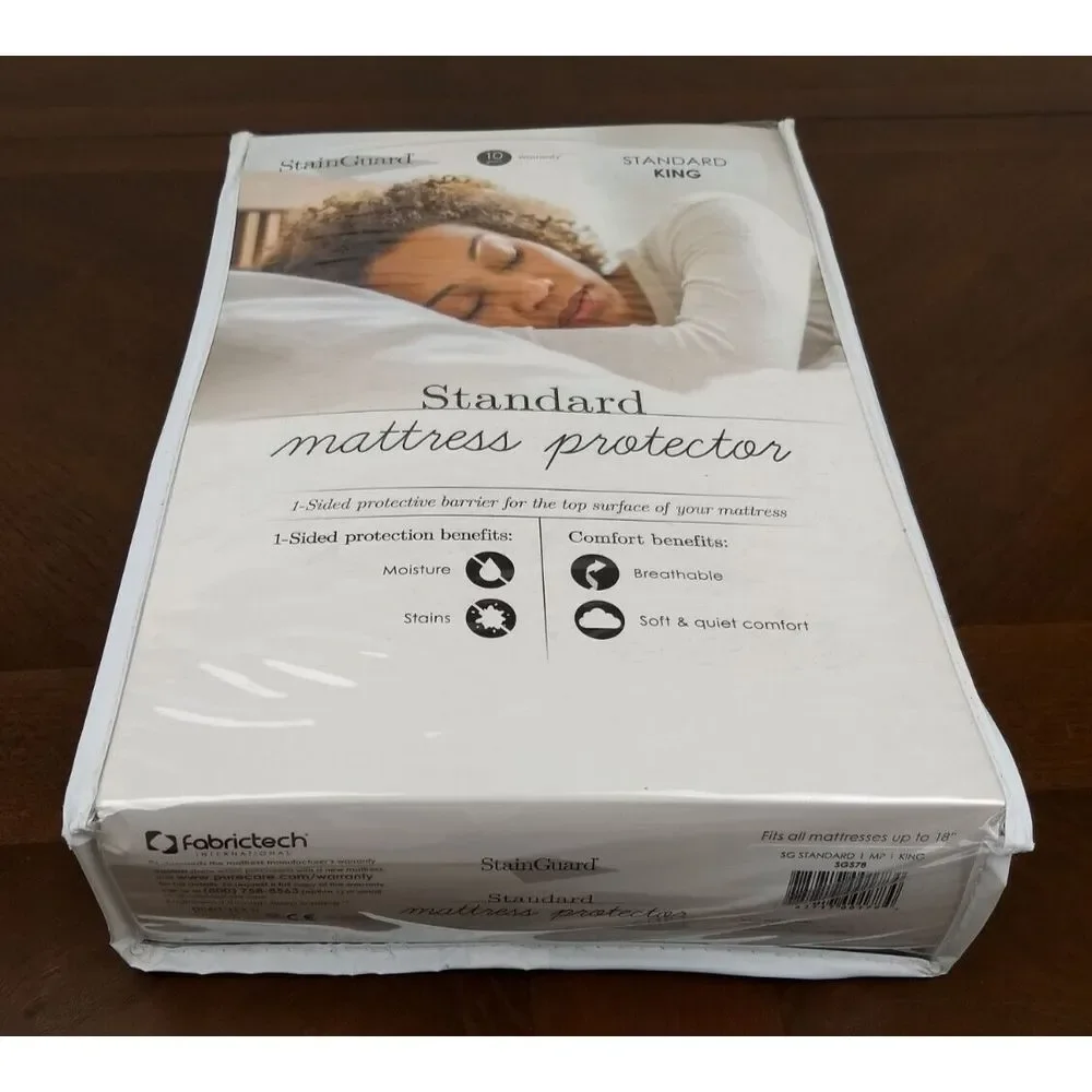 STAINGUARD Mattress Protector King Size White 1-Sided Protective Barrier NEW